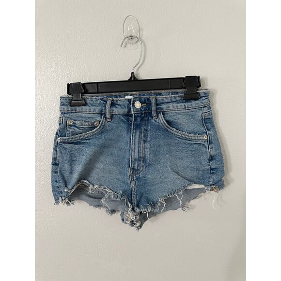 Zara Blue Mid-Rise Cut Off Jean Shorts - Picture 1 of 3